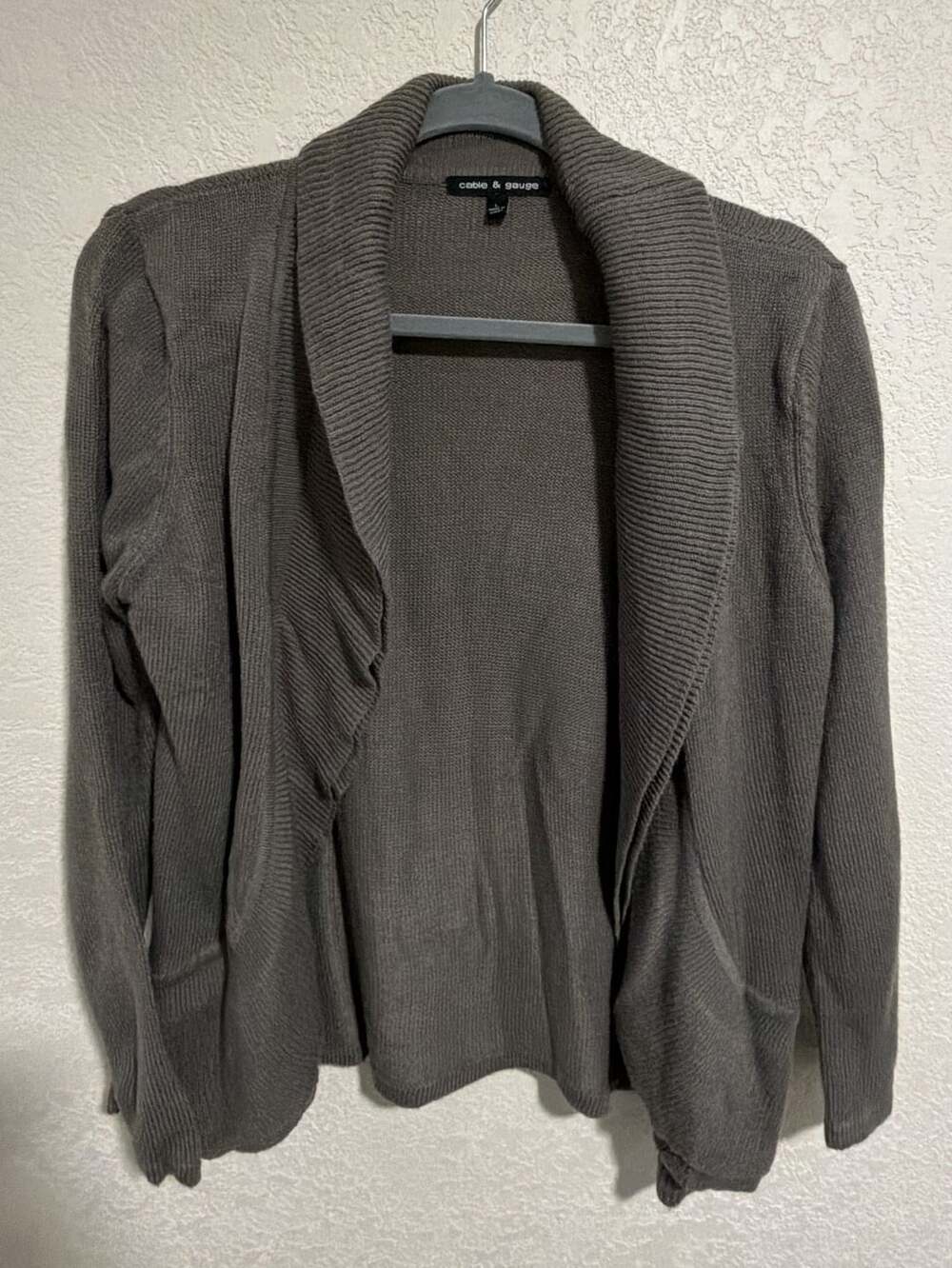 Cable & Gauge Open Front Cardigan Size L Gray Ribbed